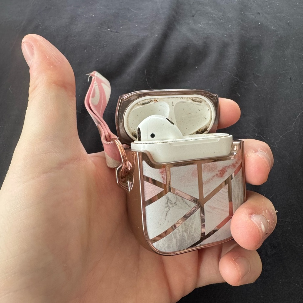 Apple Pink and White Earbuds Case